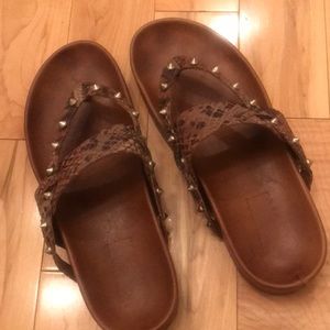 Leather sandals-cognac snakeskin print with studs. Hardly worn. Size 40